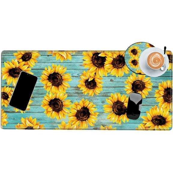 Sunflower Mouse Pad 24x12 Desk Mat Large Mousepad Desk Pad Big Computer Mat Non Slip Base Long Gaming Mouse Mat for Wireless Mouse Women Girl Work