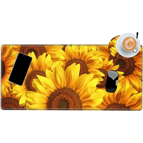 Sunflower Mouse Pad 24x12 Desk Pad XL Mousepad Gaming Desk Mat for Desktop Extended Computer Mat Large Mouse Pads for Wireless Mouse Office Laptop Accessories Gift
