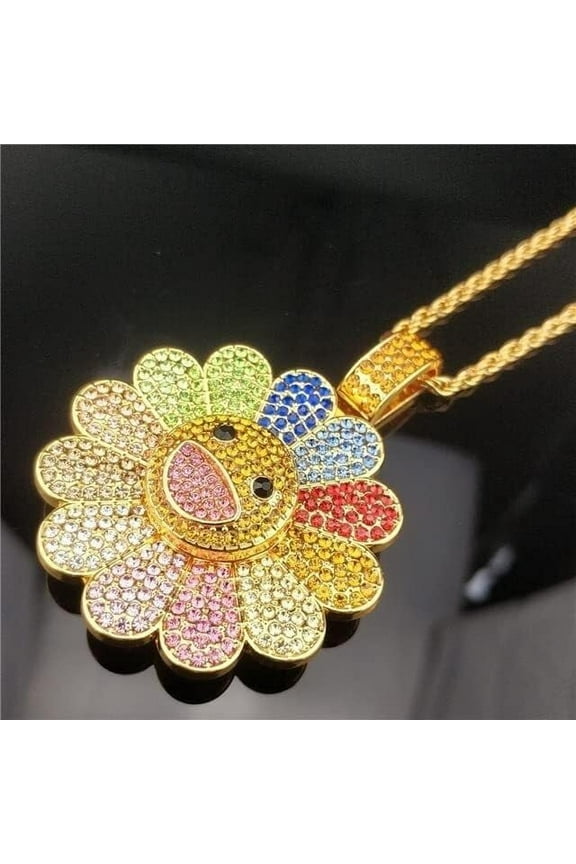 Sunflower Murakami Smiley Face Necklace Murakami,Spinning Necklace,Colorful Petal Smiley Face(Spin Petal)