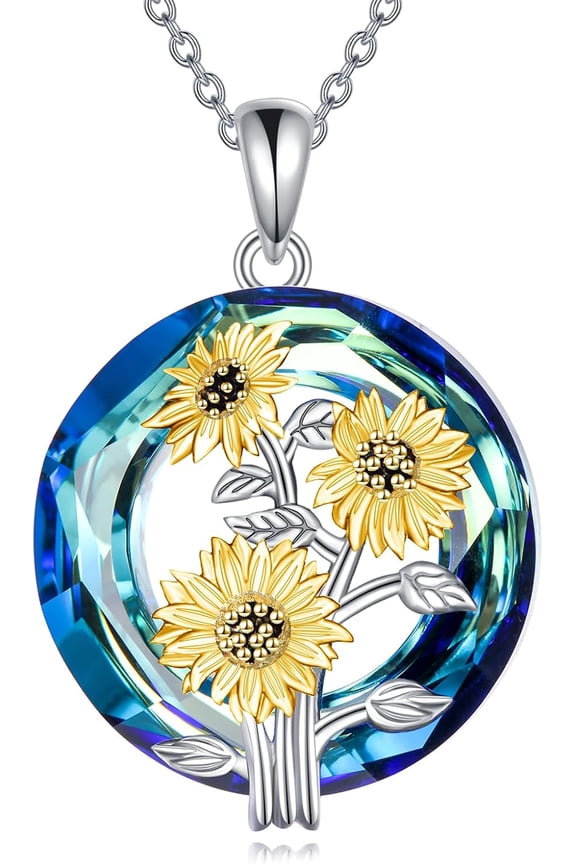 Sunflower Necklace 925 Sterling Silver Sunflower Pendant Necklace Circle Crystal Jewelry Gifts For Women Friend