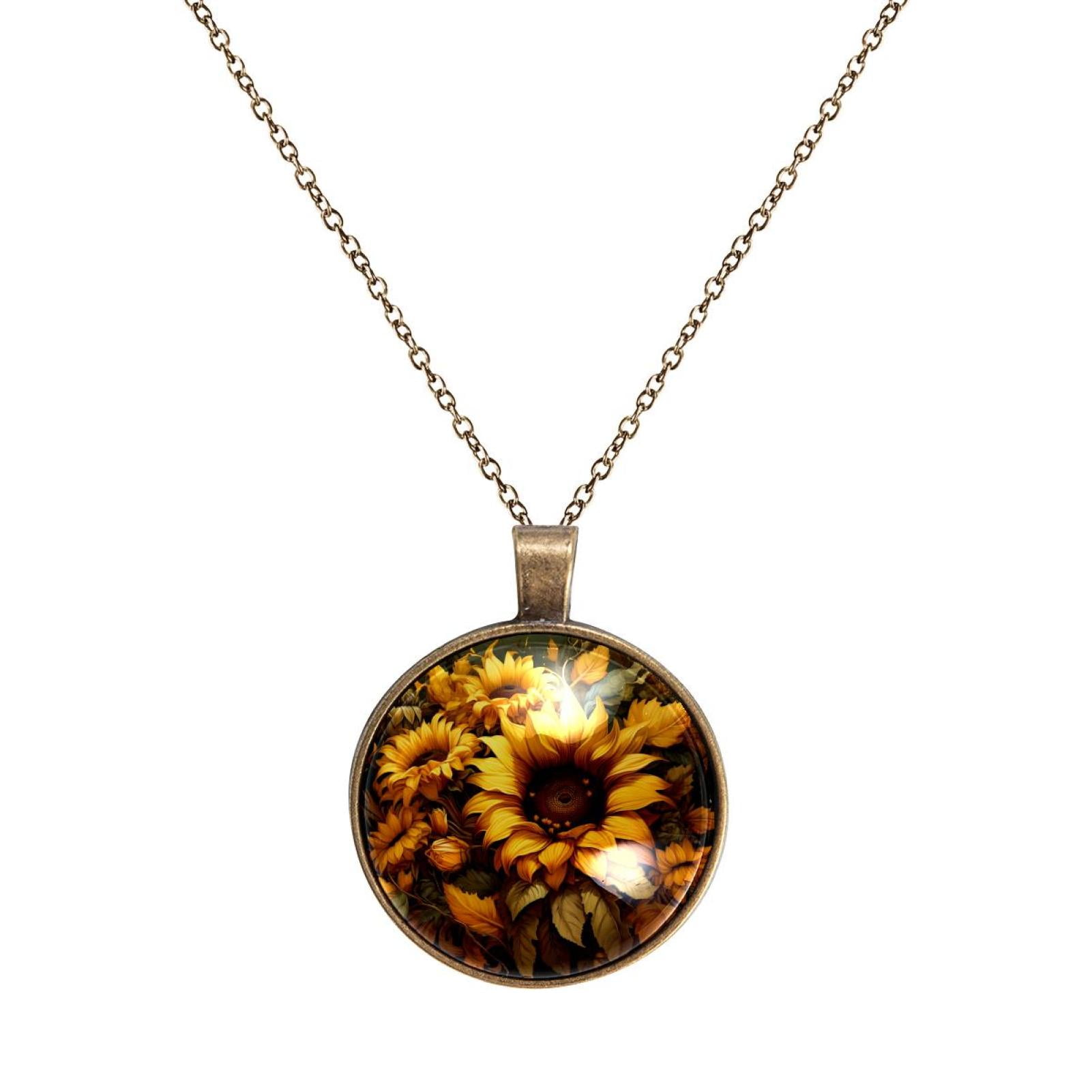 Sunflower Necklace Personalized Custom Photo Round Pendant Adjustable ...