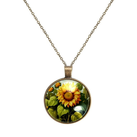 Sunflower Necklace Personalized Custom Photo Round Pendant Adjustable Stainless Steel Necklaces with Gift Box for Men Women Mothers Valentine's Jewelry Gift