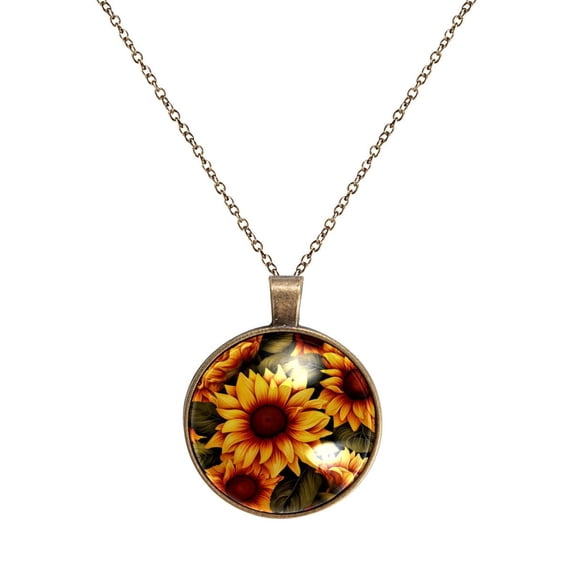 Sunflower Necklace Personalized Custom Photo Round Pendant Adjustable Stainless Steel Necklaces with Gift Box for Men Women Mothers Valentine's Jewelry Gift