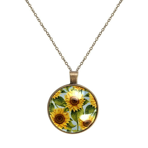 Sunflower Necklace Personalized Custom Photo Round Pendant Adjustable Stainless Steel Necklaces with Gift Box for Men Women Mothers Valentine's Jewelry Gift