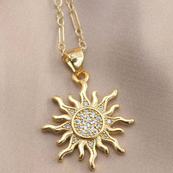 Sunflower Necklace Plated Sparkling Rhinestone Crystal You are My Sunshine Pendant Statement Jewelry for Men Women