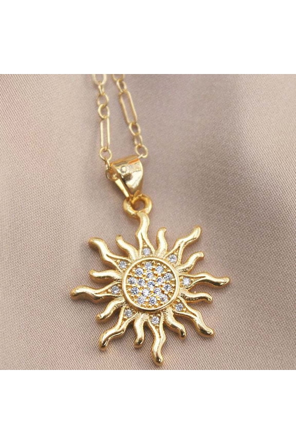 Sunflower Necklace Plated Sparkling Rhinestone Crystal You are My Sunshine Pendant Statement Jewelry for Men Women