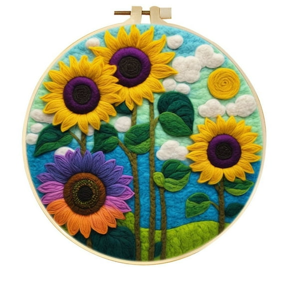 Sunflower Needle Felting Set, Beginner Felt Painting Set, With Wool Felt Painting Set, Decorative Frame, Suitable for Home Decoration