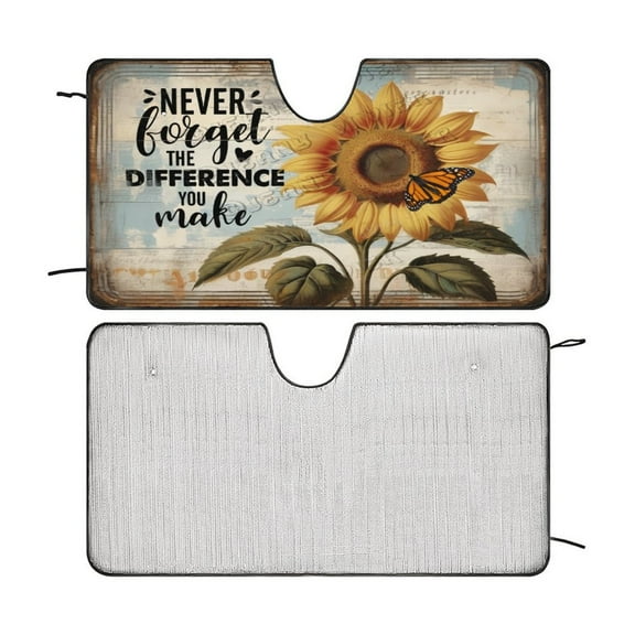 Sunflower Never Forget The Different You Make Car Sun Shade, Windshield Sun Shade Keep Vehicle Cool UV Ray Visor Protector Prevent Your Car from Sun Heat & Glare 51"x28"