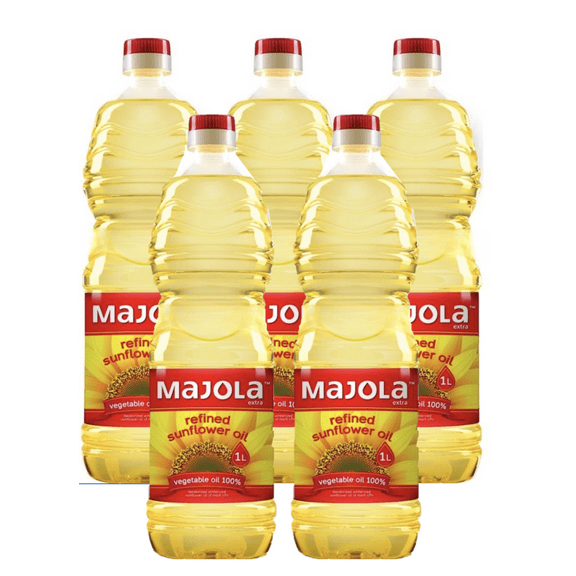 Sunflower Oil MAJOLA Ukraine's Finest Refined Winterized Non-GMO with Vitamin E - 1L (33.8 fl.oz.) PACK OF 5