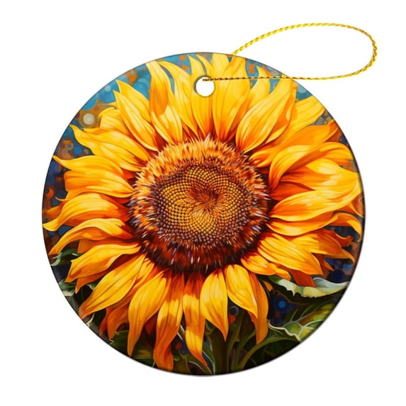 Sunflower Oil Painting Christmas Ceramic Ornament Spring Summer Sunflower Christmas Ornament Keepsake Ornament for Christmas Tree Holiday Present