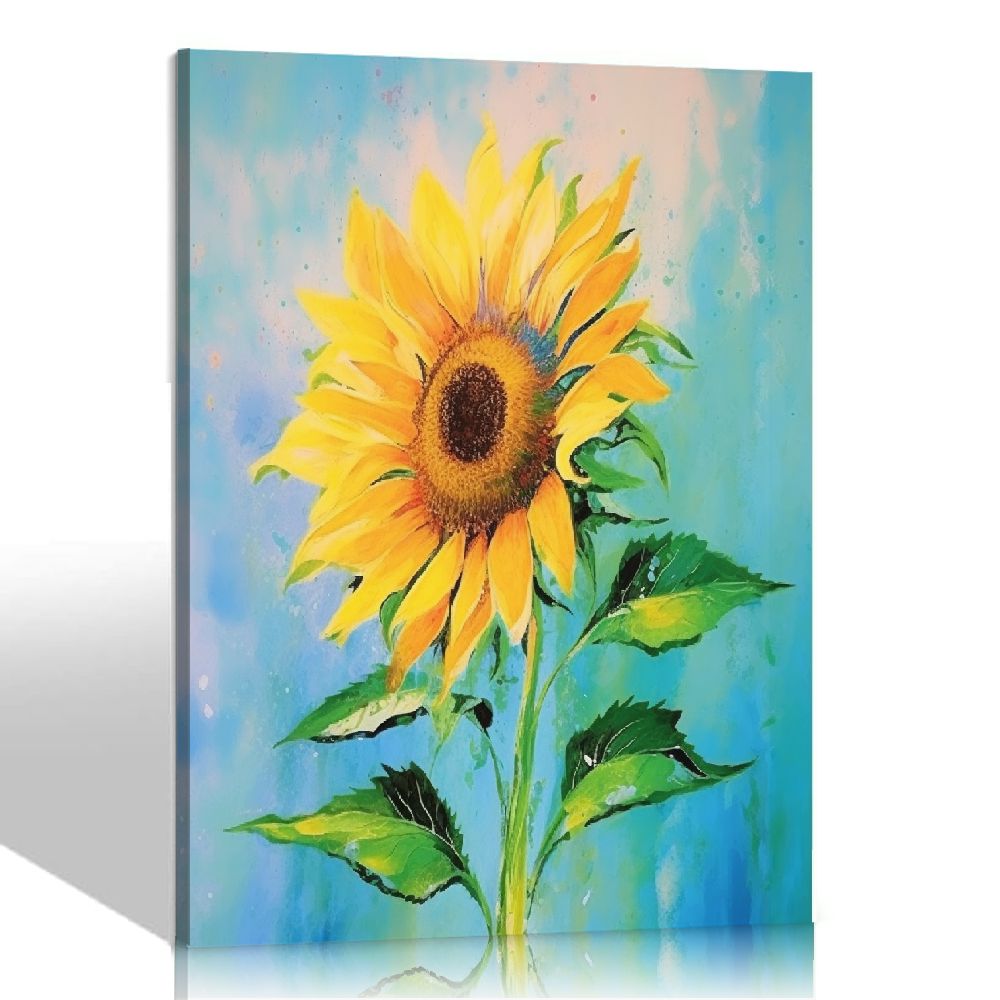 Sunflower Oil Painting Printed on Canvas Yellow Blossom Flowers Picture,for Bathroom Living Room