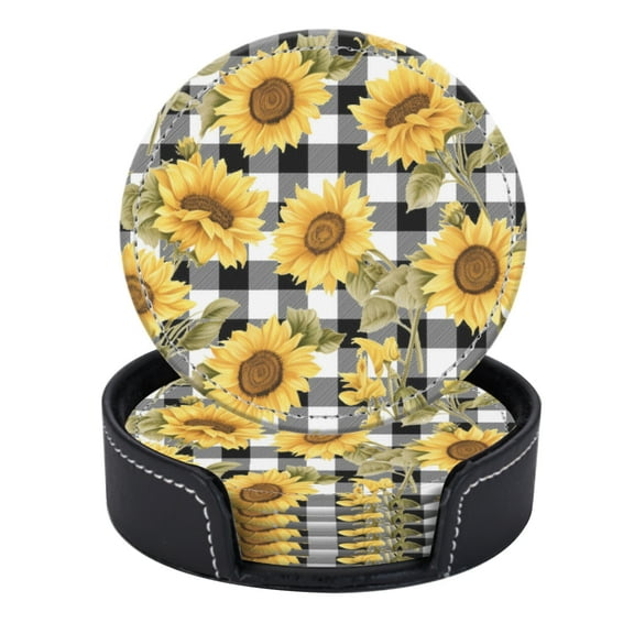 Sunflower On Checkered Table Cloth