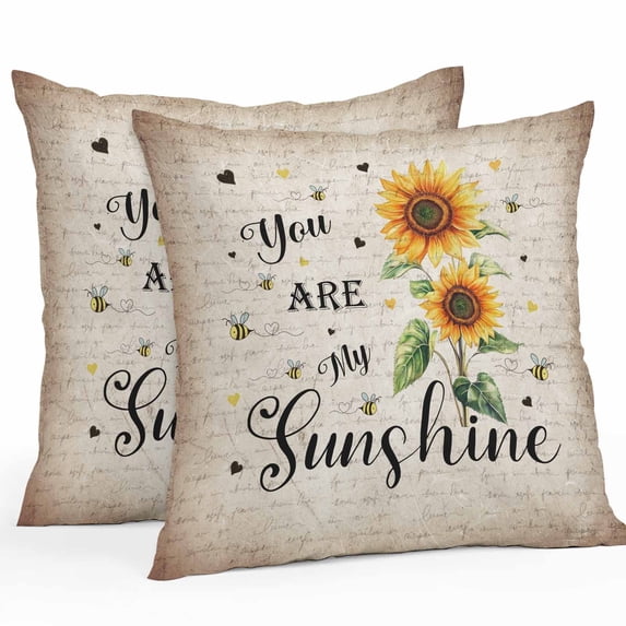 Sunflower Outdoor Pillow Covers Pack of 2 Bee Sunshine Farmhouse Vintage Old Newspaper Waterproof Throw Pillow Covers Decorative Cushion Cases for Patio Garden Tent Balcony Couch 16x16 inch