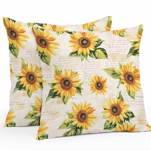 Sunflower Outdoor Pillow Covers Pack of 2 Vintage Flower Leaf Farmhouse Retro Background Waterproof Throw Pillow Covers Decorative Cushion Cases for Patio Garden Tent Balcony Couch 24x24 inch