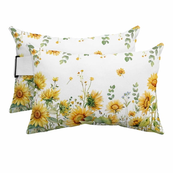 Sunflower Outdoor Pillows for Chaise Lounge Chair Beach Headrest Pillow Set of 2 Waterproof Lumbar Pillows with Insert&Adjustable Strap Summer Eucalyptus Botanical Spring Floral Pool Pillow 11"x16"
