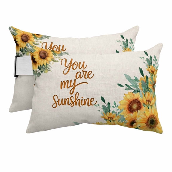 Sunflower Outdoor Pillows for Chaise Lounge Chair Beach Headrest Pillow Set of 2 Waterproof Lumbar Pillows with Insert Summer Botanical Farmhouse Yellow Floral Rustic Pillow for Patio Pool 12"x20"