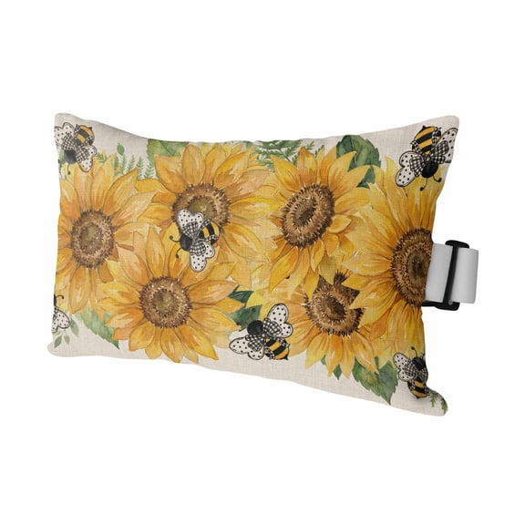 Sunflower Outdoor Pillows for Chaise Lounge Chair Waterproof Lumbar Pillows with Insert&Adjustable Elastic Strap Beach Headrest Pillow Green Botanical Yellow Floral Summer Rustic Pool Pillow 11"x16"