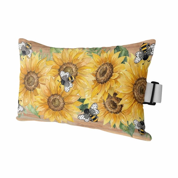 Sunflower Outdoor Pillows for Chaise Lounge Chair Waterproof Lumbar Pillows with Insert&Adjustable Elastic Strap Beach Headrest Pillow Green Botanical Yellow Floral Vintage Pool Pillow 11"x16"