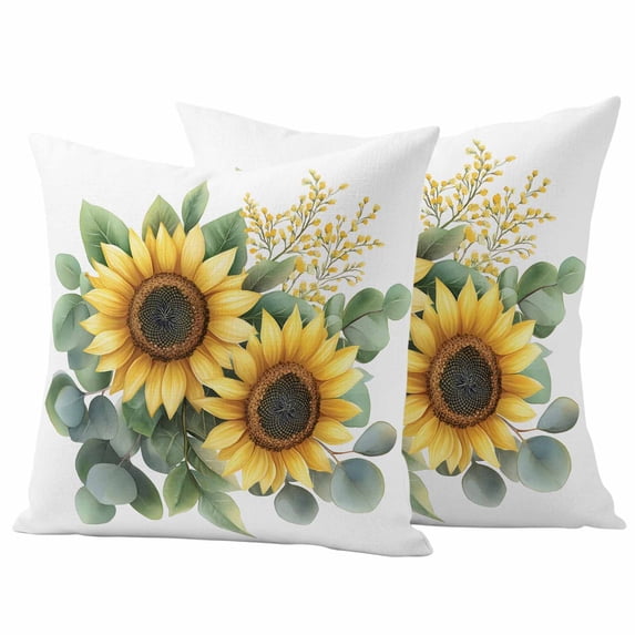 Sunflower Outdoor Waterproof Pillow Covers, Aesthetic Floral Plant Chic Green Eucalyptus Decorative Square Throw Pillowcase Sofa Cushion Sham for Patio/Couch/Chair, 16"x16" 2 Pack