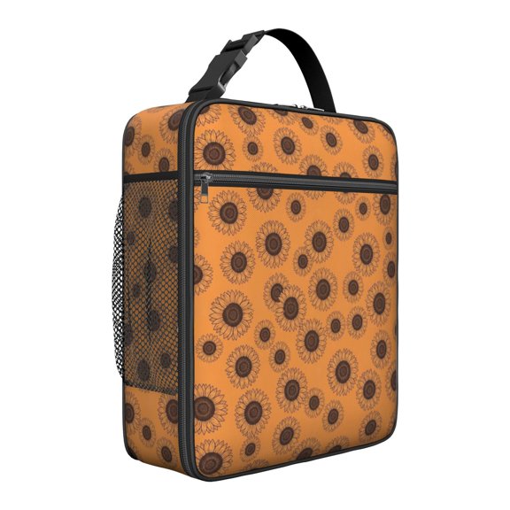 Sunflower and Outline Orange Pattern Insulated Lunch Bag for Men Women,Waterproof Lunch Box for Work,Picnic or Travel,Thermal Insulation,10.63x9.06x3.54 Inches