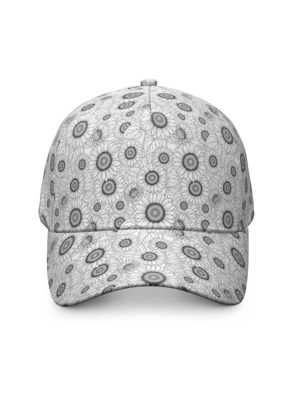 Sunflower Outline White Pattern Baseball Cap, Outdoor Travel Cap with Snap Closure & Sweatband, Rigid Flat Brim Gifts for Birthday Christmas Thanksgiving