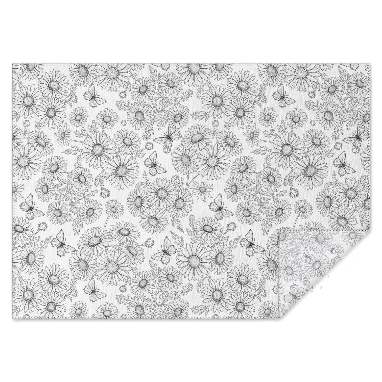 Sunflower Outline White Pattern Waterproof Tablecloth, Rectangular ...