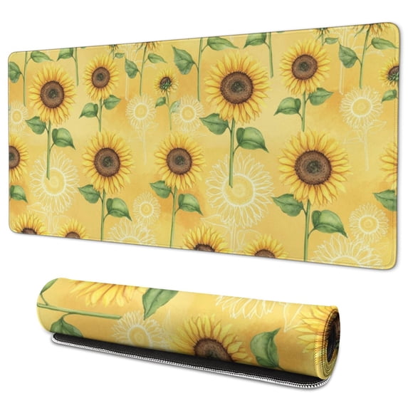 Sunflower and Outline Yellow Pattern Extended Large Mouse Pad, Desk ...