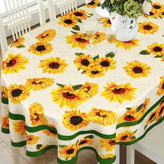 Sunflower Oval Tablecloth 60x84in for Oval Table Waterproof Yellow Table Cloths for Dining Room Indoor Outdoor Table Cloth