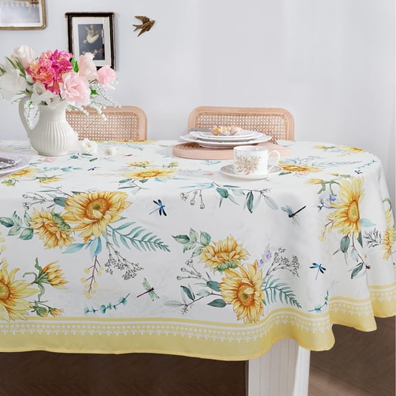 Sunflower Oval Tablecloth Yellow Floral Tablecloth Waterproof Fabric Wrinkle Free Durable 60 X 120 Inch
