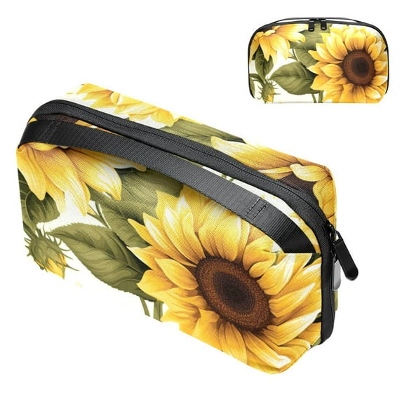 Sunflower Oxford Fabric Waterproof Portable Hard Drive Bag and Case with Cord Storage and Travel Charger Organizer for Electronic Devices - 5.9x9.44x3.14 in
