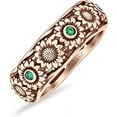 thumbnail image 1 of Sunflower Oxidized Statement Wedding Band Green Emerald Cubic Zirconia Rose Tone 925 Sterling Silver, Size 5, 1 of 7