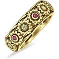 thumbnail image 1 of Sunflower Oxidized Statement Wedding Band Ruby Ruby Cubic Zirconia Yellow Tone 925 Sterling Silver, Size 8, 1 of 7
