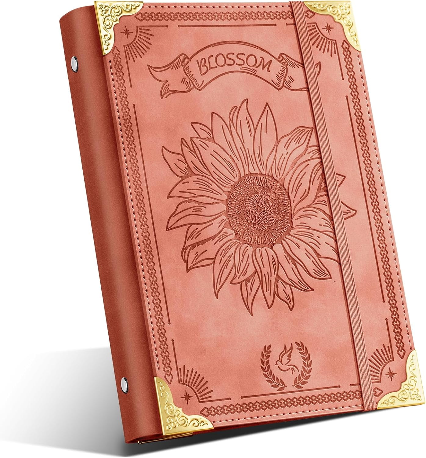 A5 6-Ring Refillable Binder/Notebook Cover - PU Leather, With Pockets, Elastic Closure & Pen Loop (Light Pink)
