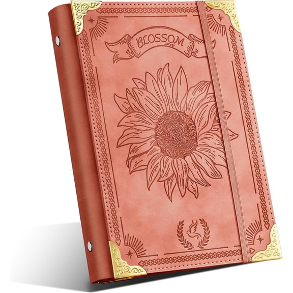 Sunflower PU Leather A5 Binder 6 Ring Refillable Journal Cover No Inserts A5 Planner Binder Loose Leaf Binder for Notebook 5.7x8.3 with Elastic Closure, Green