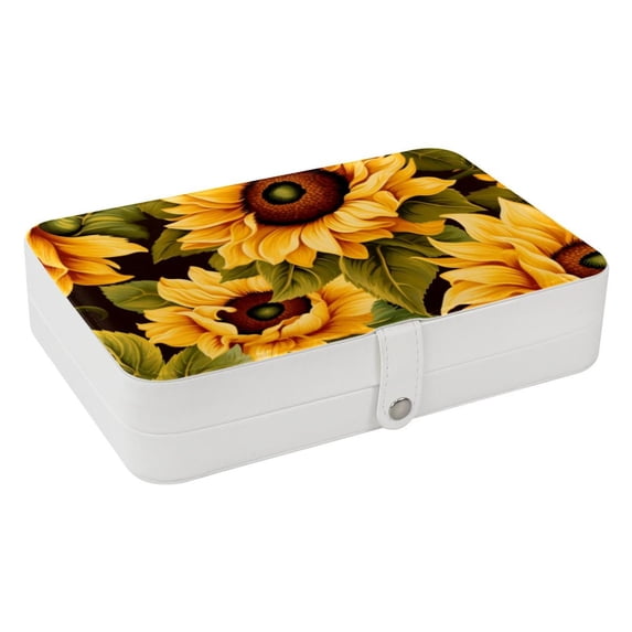 Sunflower PU Leather Jewelry Box Display Case with Removable Compartment and Bracelet Holder - Portable Storage Container