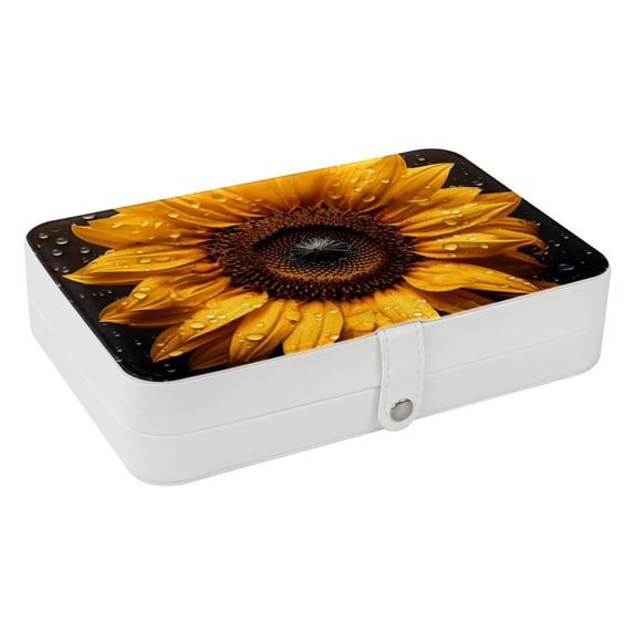Sunflower PU Leather Jewelry Box with Removable Compartment - Portable Earring Organizer and Storage Box