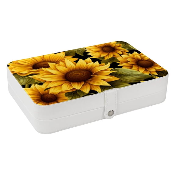 Sunflower PU Leather Jewelry Box with Removable Compartment and Earring Holder, Portable Travel Organizer