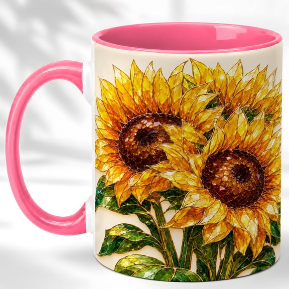 Sunflower Pair Coffee Mug, Floral Garden Mug, Ceramic 11 oz