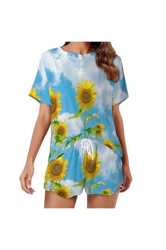 Sunflower Pajamas Set Womens Loungewear Sleepwear 2 Piece PJ Sets