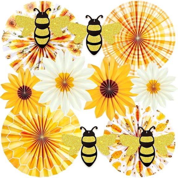 Sunflower Paper Fan,Sunflower Party Decoration Hanging for Wall Sun Flower Paper Garlard with Bumble Bee Baby Shower for Yellow Birthday Party Bulletin Board Classroom