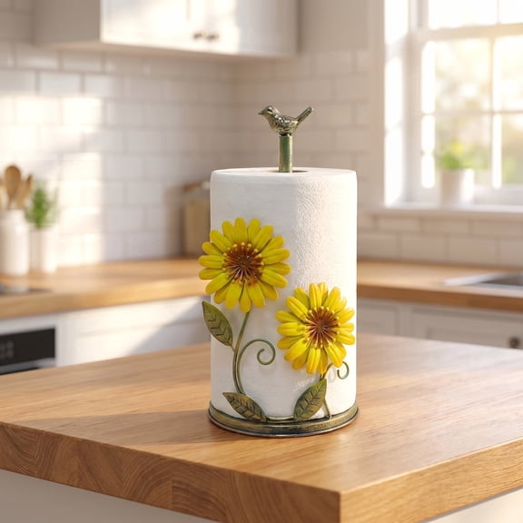 Sunflower Paper Towel Holder Countertop Kitchen Decor Farmhouse Rustic Yellow