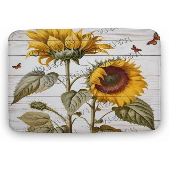 Sunflower Pattern Bath Mat,Plush Bathroom Decor Mat with Non Slip Backing,Bathroom Rugs Great for Bath, Shower, Bedroom, Kitchen, Soft Memory Foam Backing 16"x24"