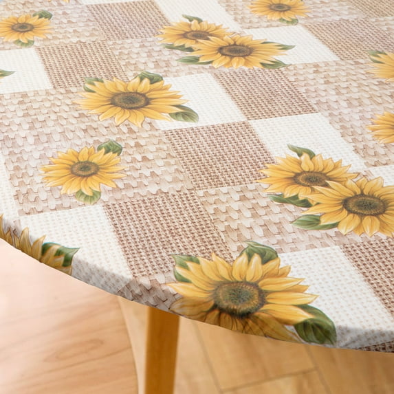 Sunflower Pattern Elastic Edge Tablecloth - Waterproof, Scratch - Resistant, Round