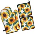 thumbnail image 1 of Sunflower Pattern Kitchen Oven Mitt and Pot Holder Sets 4 Pcs for Baking, Cooking and Grilling, Heat Resistant Up To 392 °F, 1 of 7