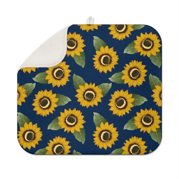 Sunflower Pattern Microfiber Dish Drying Mat for Kitchen Sink, Foldable Floral Pad for Countertop or Table, Absorbent Rack Mat, 16x18 Inch