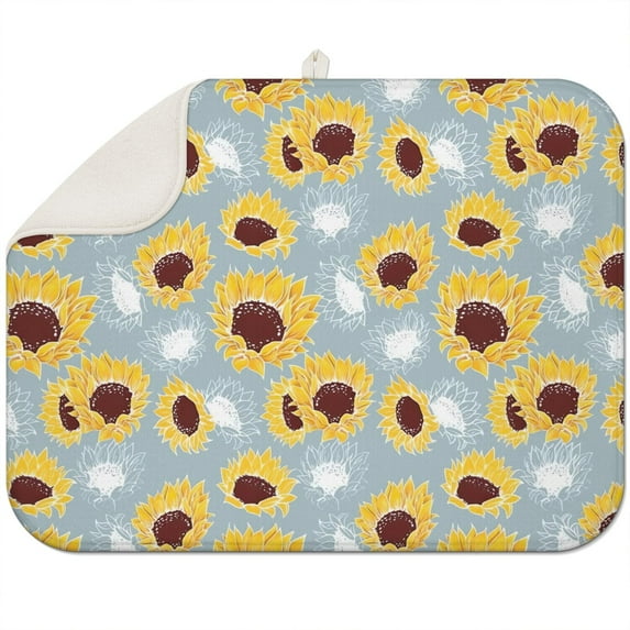 Sunflower Pattern Microfiber Dish Drying Mat for Sink Area, Foldable Kitchen Rack Pad 18x24 Inch, Absorbent Counter Mat