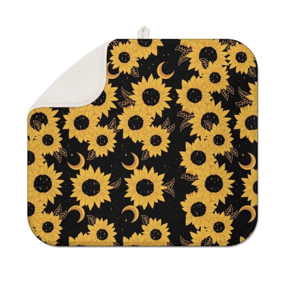 Sunflower Pattern Microfiber Drying Mat, Foldable 16x18 Inch Kitchen Pad, Absorbent Dish Rack Mat for Countertop Use