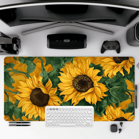 Sunflower Pattern Mouse Pad 35.4 x 15.8 inches Rubber Desk Mat for Office Home Gaming