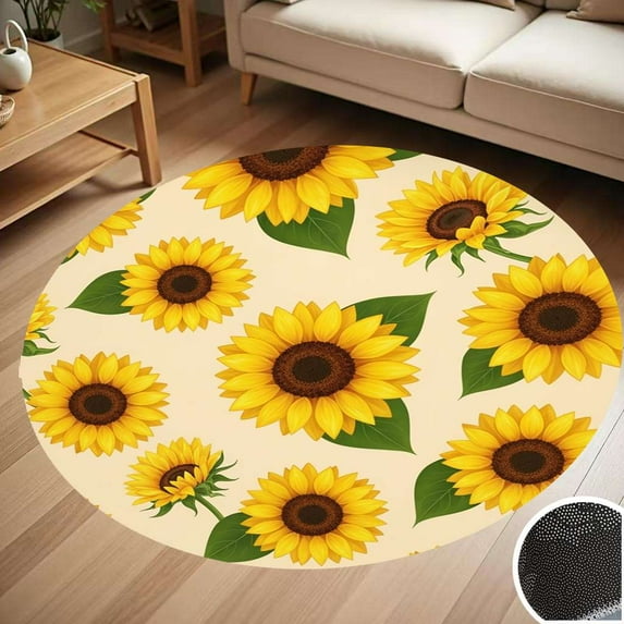 Sunflower Pattern Print Round Carpet Living Room Bedroom Home Decoration Coffee Table Mat Lounge Rug Chair Mats