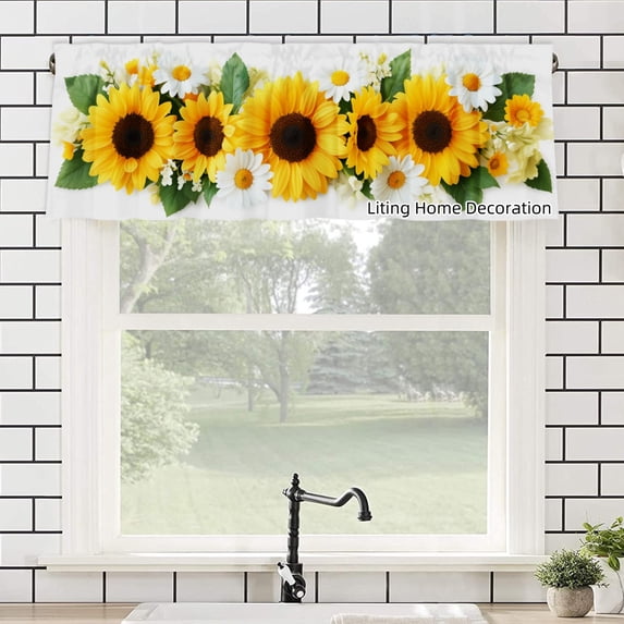 Sunflower Pattern Rod Pocket Polyester kitchen Curtain Valances for Windows For Indoor Living Room Bedroom Kitchen Decoration 54x18 inch